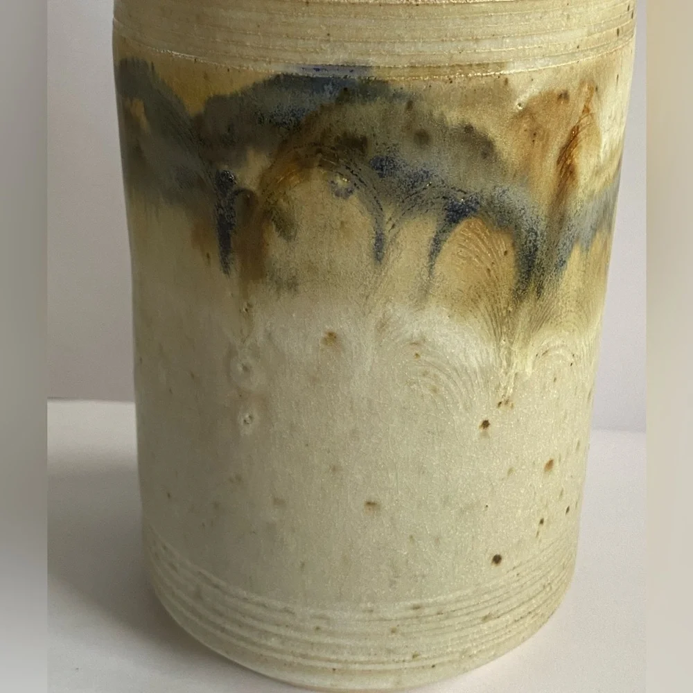 Hand Made 1987 Stoneware Pottery Container GRITS Сrock W/ Lid Signed Bob Huskins